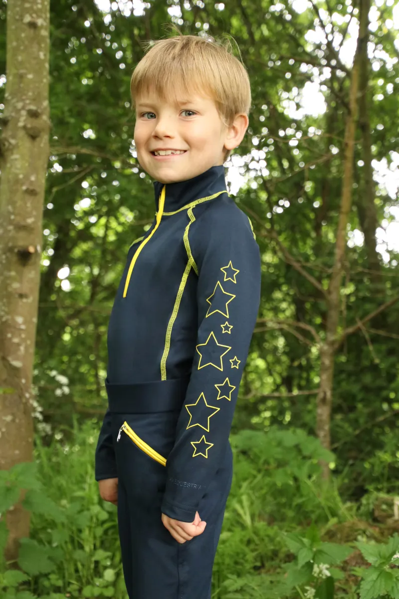 Hy Equestrian Stella Children's Base Layer - Navy/Yellow-2